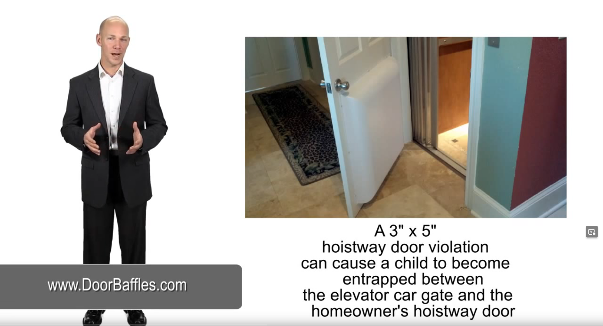 Load video: Home Elevator Door Baffle Safety - 3x5 Rule